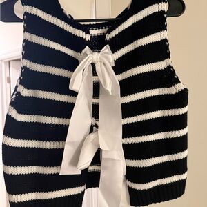 Black & White Striped Knit Tie-Back Vest